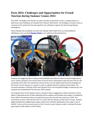 Paris 2024 Challenges and Opportunities for French Tourism during Summer Games 2024