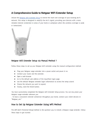 A Comprehensive Guide to Netgear WiFi Extender Setup