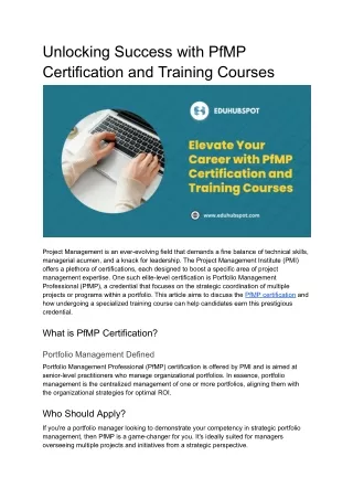 Unlocking Success with PfMP Certification and Training Courses