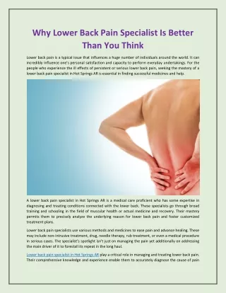 Why Lower Back Pain Specialist Is Better Than You Think