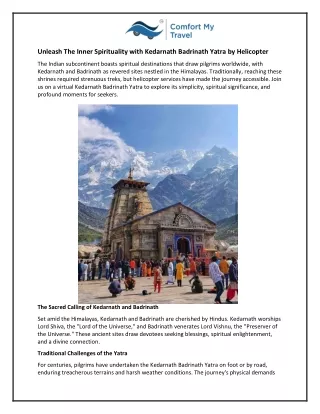 Unleash The Inner Spirituality with Kedarnath Badrinath Yatra by Helicopter