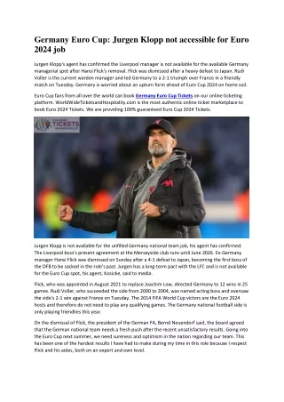 Germany Euro Cup Jurgen Klopp not accessible for Euro 2024 job