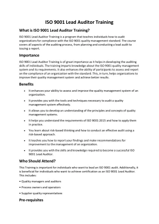 ISO 9001 Lead Auditor Training