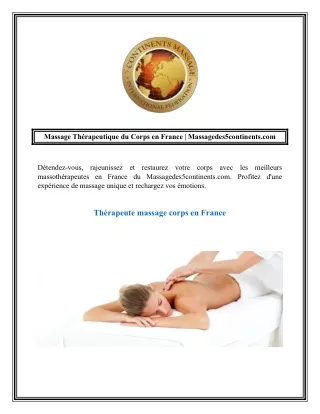 Massage Thérapeutique du Corps en France  Massagedes5continents.com