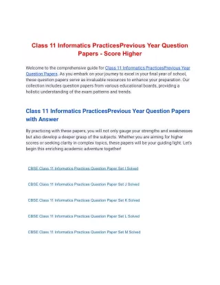 Class 11 Informatics Practices Previous Year Question Papers - Score Higher