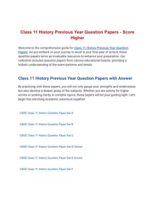 Class 11 History Previous Year Question Papers - Score Higher