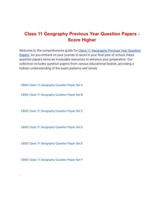 Class 11 Geography Previous Year Question Papers - Score Higher