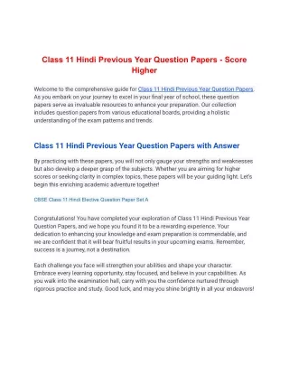 Class 11 Hindi Previous Year Question Papers - Score Higher