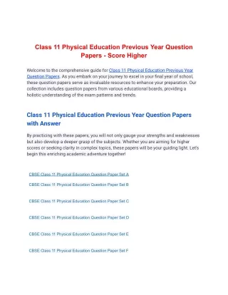Class 11 Physical Education Previous Year Question Papers - Score Higher