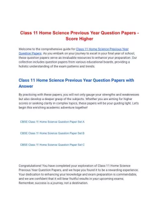 Class 11 Home Science Previous Year Question Papers - Score Higher