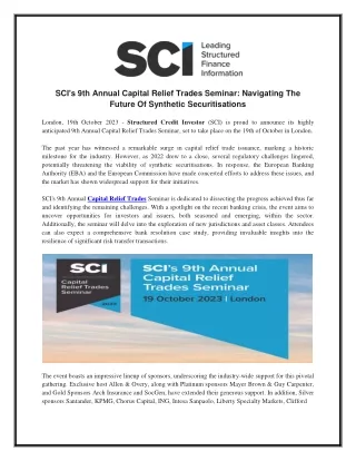 SCI's 9th Annual Capital Relief Trades Seminar Navigating The Future Of Synthetic Securitisations