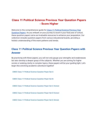 Class 11 Political Science Previous Year Question Papers - Score Higher