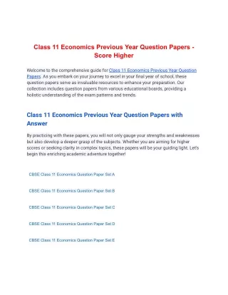 Class 11 Economics Previous Year Question Papers - Score Higher