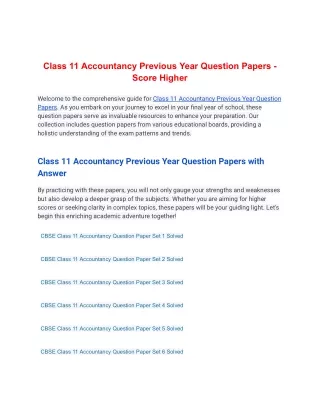 Class 11 Accountancy Previous Year Question Papers - Score Higher