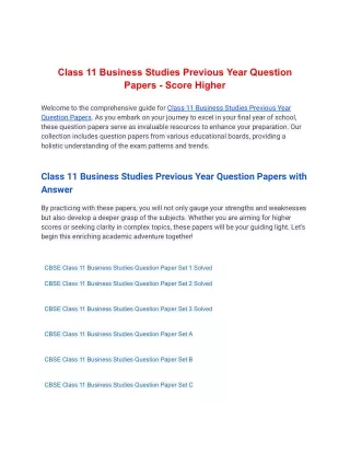 Class 11 Business Studies Previous Year Question Papers - Score Higher