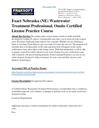 Download Nebraska (NE) Wastewater Treatment Operator, Certified License Practice