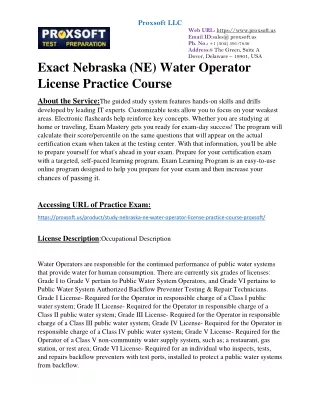 Exact Nebraska (NE) Wastewater Treatment Professional, Onsite Certified License