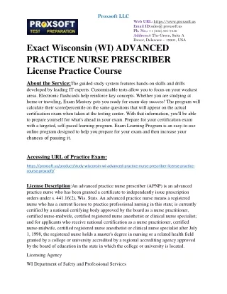 Exact Wisconsin (WI) ADVANCED PRACTICE NURSE PRESCRIBER License Practice Course