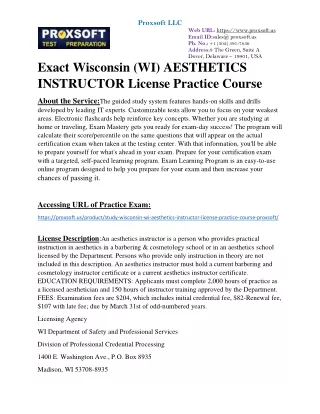 Exact Wisconsin (WI) AESTHETICS INSTRUCTOR License Practice Course