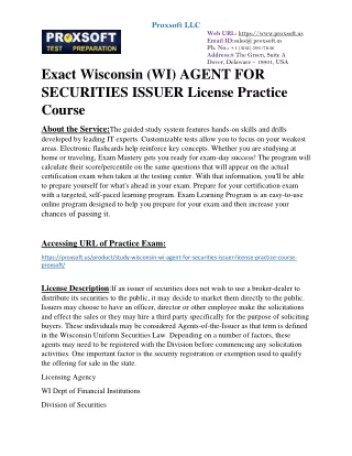 Exact Wisconsin (WI) AGENT FOR SECURITIES ISSUER License Practice Course