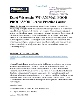 Exact Wisconsin (WI) ANIMAL FOOD PROCESSOR License Practice Course