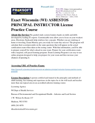 Exact Wisconsin (WI) ASBESTOS PRINCIPAL INSTRUCTOR License Practice Course