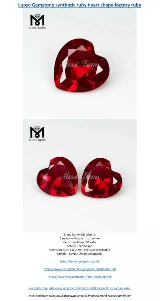 Loose Gemstone synthetic ruby heart shape factory ruby