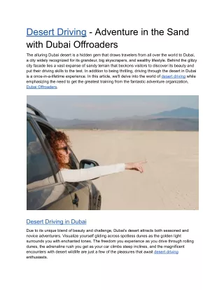 Desert Driving - Adventure in the Sand with Dubai Offroaders