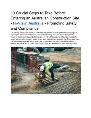 10 Crucial Steps to Take Before Entering an Australian Construction Site - Hi-Vis in Australia - Promoting Safety and Co