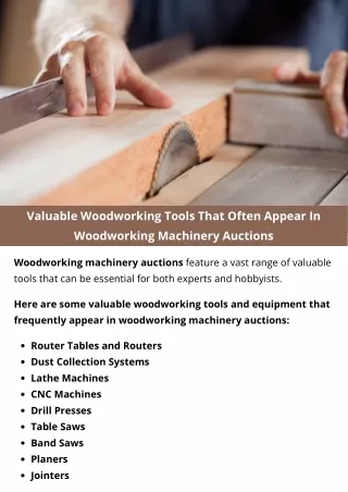 Valuable Woodworking Tools That Often Appear In Woodworking Machinery Auctions