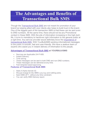 The Advantages and Benefits of Transactional Bulk SMS