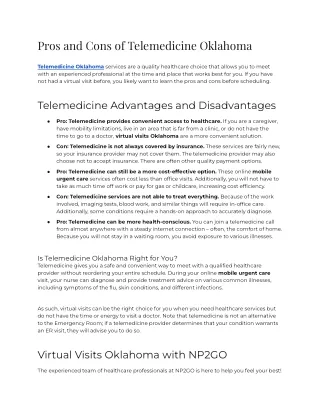 2023 - Pros and Cons of Telemedicine Oklahoma