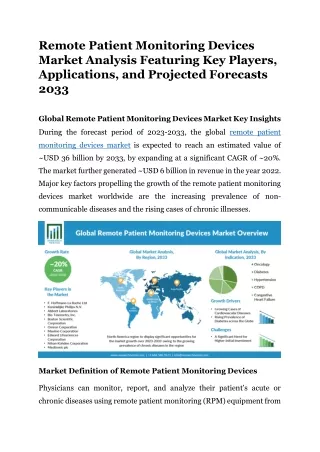 Global Remote Patient Monitoring Devices Market Key Insights 2033