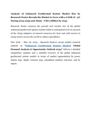 Enhanced Geothermal System Market