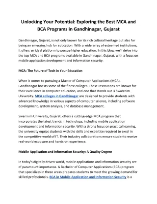 Unlocking Your Potential - Exploring the Best MCA and BCA Programs in Gandhinagar Gujarat