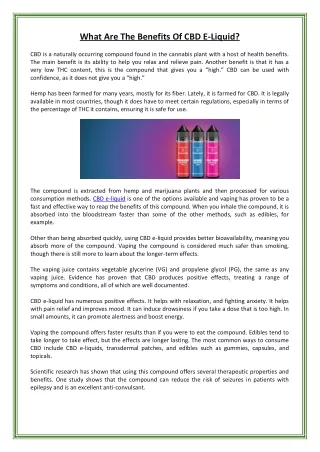 What Are The Benefits Of CBD E-Liquid