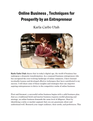 Online Business ,Techniques for Prosperity by an Entrepreneur - Karla Carbo Utah