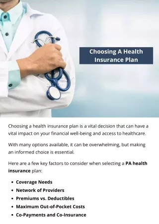 Choosing A Health Insurance Plan