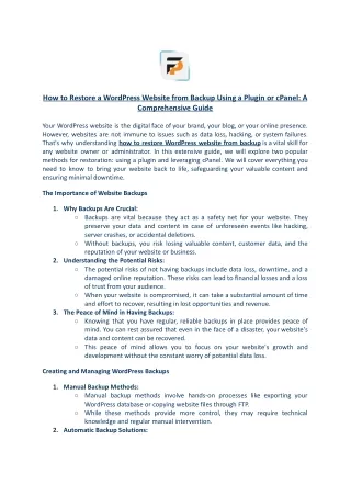 How to Restore a WordPress Website from Backup Using a Plugin or cPanel A Comprehensive Guide