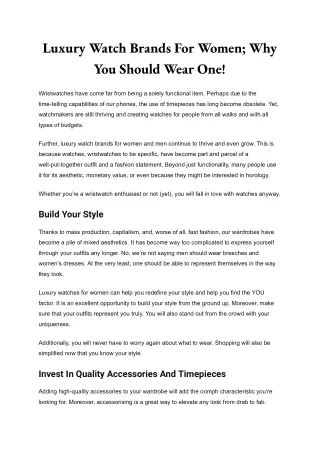 Luxury Watch Brands For Women; Why You Should Wear One!