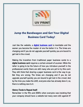 Jump the Bandwagon and Get Your Digital Business Card Today