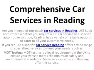 Comprehensive Car Services in Reading