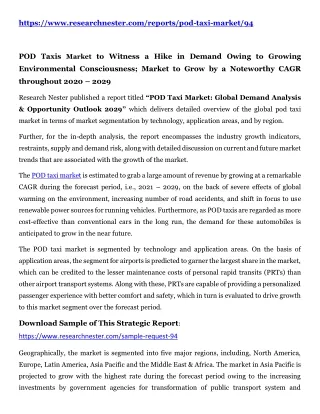 POD Taxi Market Opportunity Outlook 2029