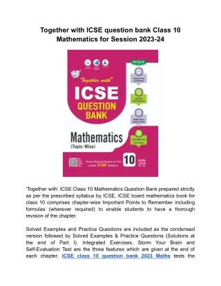 Buy Now at 10% off Solved ICSE Class 10 Question Bank 2023 Maths