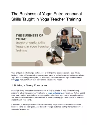 The Business of Yoga_ Entrepreneurial Skills Taught in Yoga Teacher Training