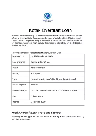 Kotak Overdraft Loan