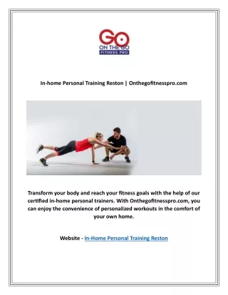 In-home Personal Training Reston | Onthegofitnesspro.com