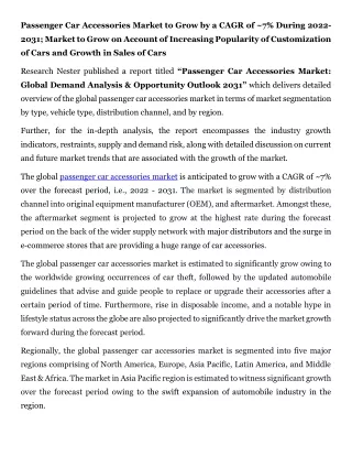 PR- Passenger Car Accessories Market Demand Analysis & Opportunity Trends 2031