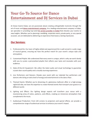 Your Go-To Source for Dance Entertainment and DJ Services in Dubai