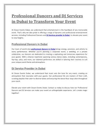 Professional Dancers and DJ Services in Dubai to Transform Your Event